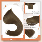 Full Shine Remy Tape in Hair Extensions Human Hair Long Silky Straight Hair Extensions Color 3 Brown Tape ins 50Gram Invisible Extension Seamless Skin Weft Extension 20Pcs 22 Inch Natural