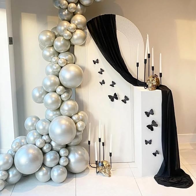 Black Wedding Arch Draping Fabric Backdrop Drapes Sheer 3 Panels | 28.7"x20FT - Image 3