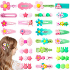 28pcs Cute Candy Hair Clip, Non-Slip Snap Clip for Teen Women, Star Flower Muti-Shape Hairpin Cute Barrettes Hair Accessories for Thin Thick Long Short Hairstyles- Pink & Green