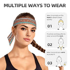 Men Women Beauty Skinny Sports Sweat Band Hand Decor for Running Travel Spa, Long Boho Style Indiana Western Southwest Tribal Ethnic Aztec Geometric Hair Band Headdress