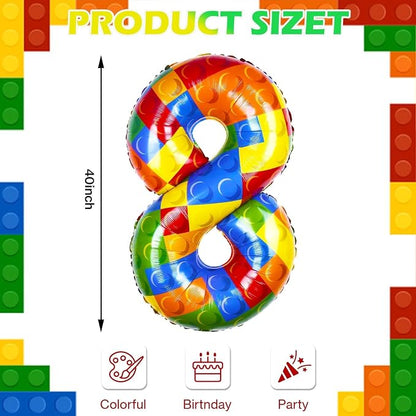40 Inch Building Block Number Balloon Colorful Block Foil Balloons Block Themed - Image 2