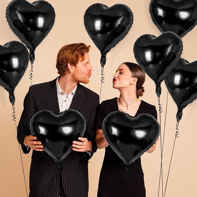 12 Pcs Black Heart Balloons, 18 Inch Heart Foil Balloons Love Balloon Valentine - Image 4
