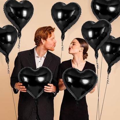 12 Pcs Black Heart Balloons, 18 Inch Heart Foil Balloons Love Balloon Valentine - Image 4