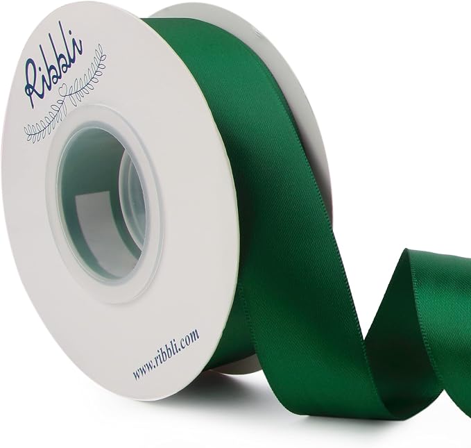 Ribbli Forest Green Double Faced Satin Ribbon, 1” x Continuous 25 Yards by Ribbli