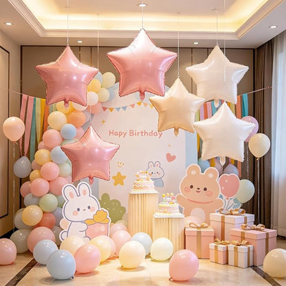 Pastel Pink Sand White Star Balloons 18 Inch - Image 7