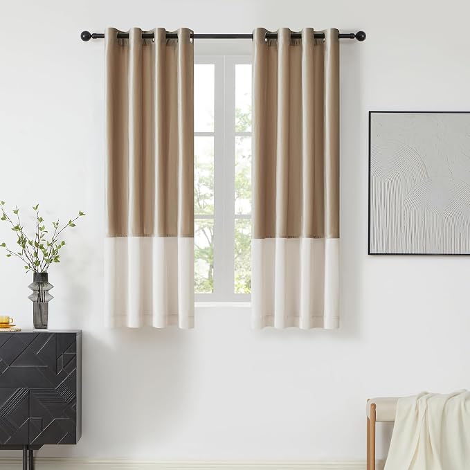BULBUL Luxury Color Block Velvet Curtains 63 inch- Cream Ivory Champagne | by ModernShinyVelvetCurtains