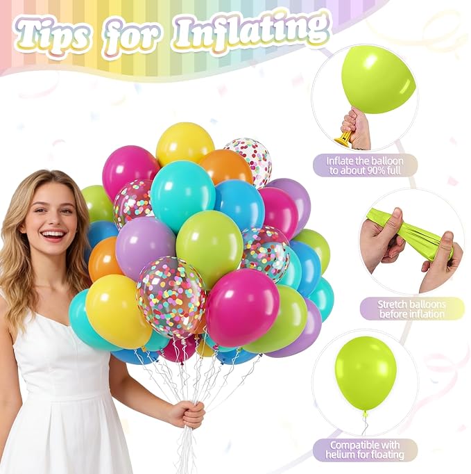 FunHot Colorful Balloons, 12 Inch Green Purple Hot Pink Blue Latex Balloons - Image 3