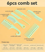 6PCS Professional Hair Comb Set for Women & Men Rat Tail, Wide & Fine Tooth Combs for Curly Hair, Braiding, Barber Styling, Cutting & Parting (Green)
