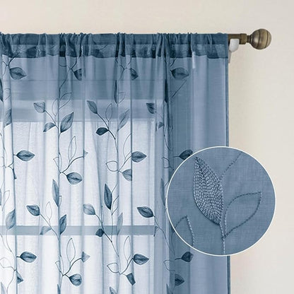 HOMEIDEAS Stone Blue Sheer Kitchen Curtains 52 x 45 Inch Length 2 Panels - Image 5