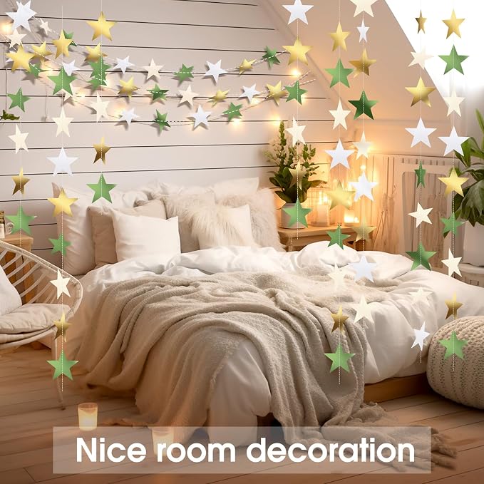 Patelai 130 ft Star Garland Banner Decor, Sage Green - Image 5