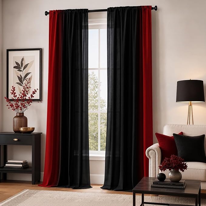 Black and Red Ombre Curtains 84 inches Length, 2 Panels, 52 inches Wide | Red - Image 3