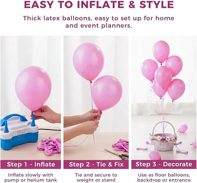 LOVESTOWN 110 PCS Pink Balloons, 12 Inch Bright Pink Latex Balloons | Birthday - Image 6