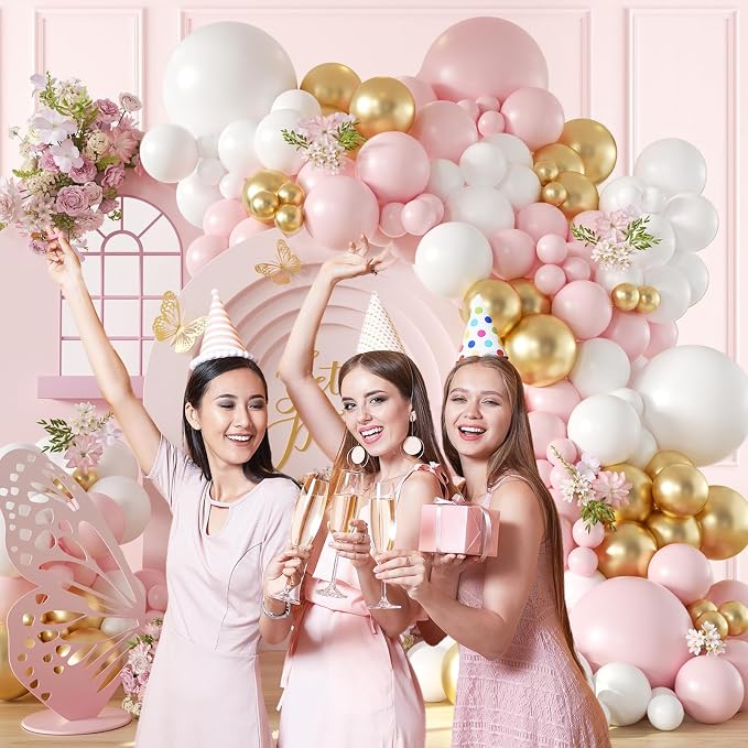 136pcs Pink and White Gold Balloon Arch Garland Kit - Image 6