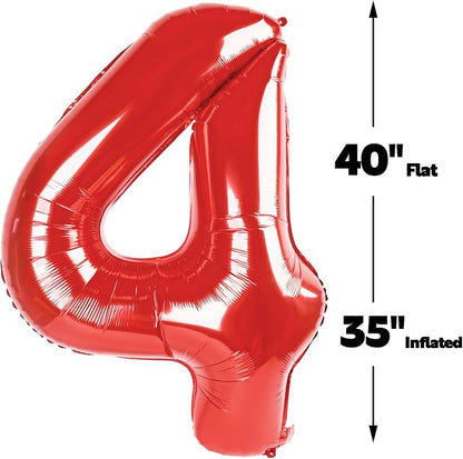 Red Number 4 Balloon 40 inch, Balloon numbers party supplies, deco photo shoot - Image 2