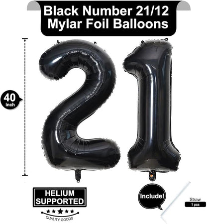40 Inch Black 21 Number Balloons Giant Jumbo Huge 12 or 21 Foil Mylar Helium - Image 2