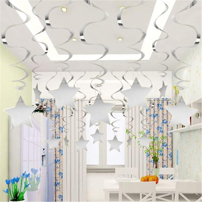 BEISHIDA Silver Star Hanging Swirl Decorations, Hanging Silver Party Supplies - Image 3