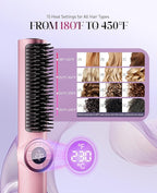 Hair Straightener Brush for Women: Negative Ionic 3-in-1 Curling & Straightening Brush, Ceramic Hot Comb with 15 Temps for Hair Styling, Pink