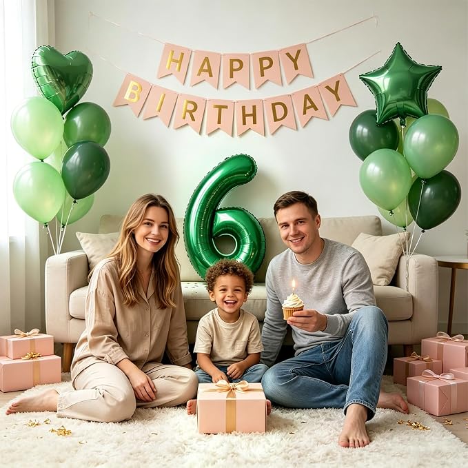 TONIFUL 6th Birthday Balloons Kit 40 Inch Dark Green Large Number 6 Balloon | - Image 4