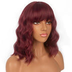 Short Bob Wigs with Bangs for Women Loose Wavy Wig Curly Wavy Shoulder Length Bob Synthetic Cosplay Wig for Girl Colorful Costume Wigs (Auburn)