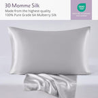 Mulberry Park 30 Momme Silk Pillowcase - Pure Silk Pillowcase for Hair and Skin, Grade 6A Charmeuse Weave Mulberry Real Silk Pillowcase for Luxury Night Sleep - 1 Pc Silver (King 20'' x 36'')
