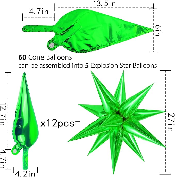 60 Pcs Star Balloons Explosion 12 Point Foil Cone Balloons Magic Balloon Large - Image 5