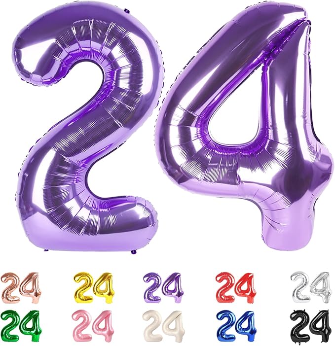 24 Balloon Numbers 40Inch for 24th Women Birthday Decorations, Inflation Straw by Mluchee