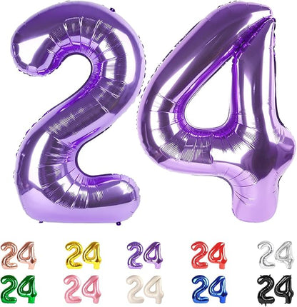 24 Balloon Numbers 40Inch for 24th Women Birthday Decorations, Inflation Straw by Mluchee