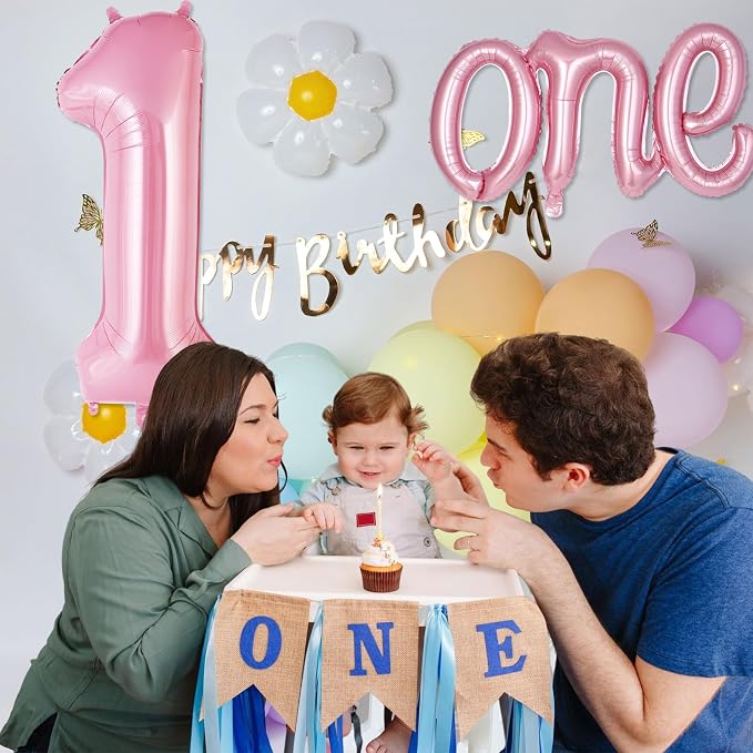 2 Pcs One Balloon Set, 40 Inch Number 1 Balloon and 41 Inch Script Letter One - Image 6