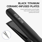 iQUE 1.25” Titanium Plates Hair Straightener & Curler 2-in-1 – Fast Heat-Up Flat Iron with Ionic Technology, Floating Plates, LCD Display, Adjustable Temp to 480°F, Dual Voltage for All Hair Types