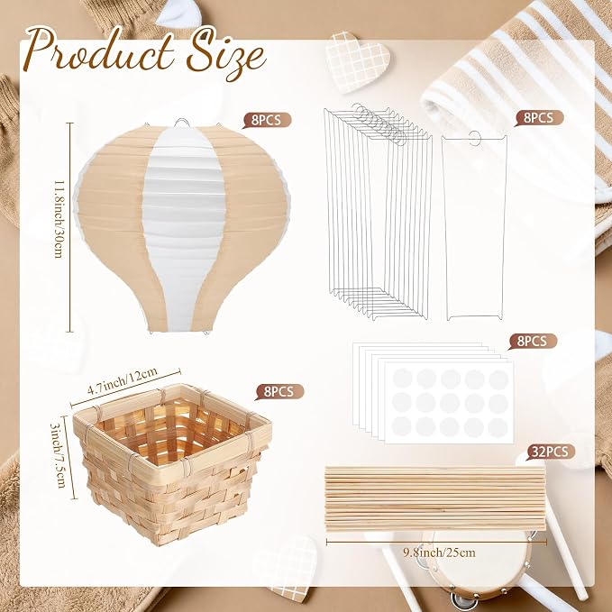 Meooeck 8 Sets Hot Air Balloon Tables Centerpieces, Light Brown | Classroom - Image 2