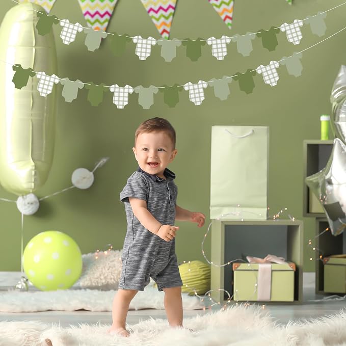 Weysat 2 Pcs Baby Clothes Banner Baby Boys Girls Shower Decorations Green - Image 5