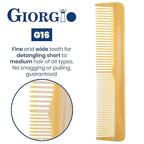 Giorgio G16 Fine Tooth and Wide Tooth Detangler Comb - Hair Comb for Men and for Women - Ideal as a Hair Styling Barber Comb and Detangler - Saw Cut and Handmade (Ivory)