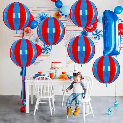 Blue and Red Striped Balloons 6Pcs, Giant 4D Round Ball Balloon 22 Inch Round - Image 8