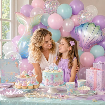 Mermaid Balloons for Girls Party Decor | 12 Inch Pink Purple Mermaid Theme - Image 8