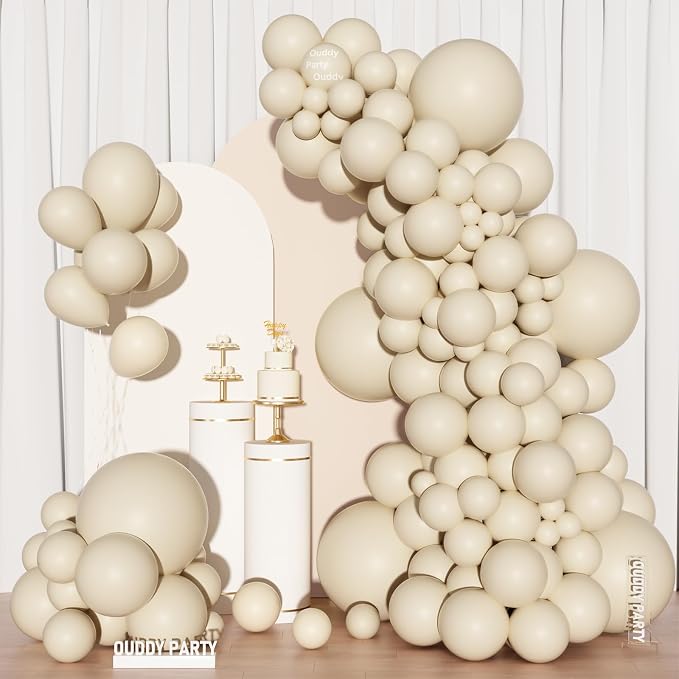 Ouddy Party 129Pcs Sand White Balloons Different Sizes - Image 7