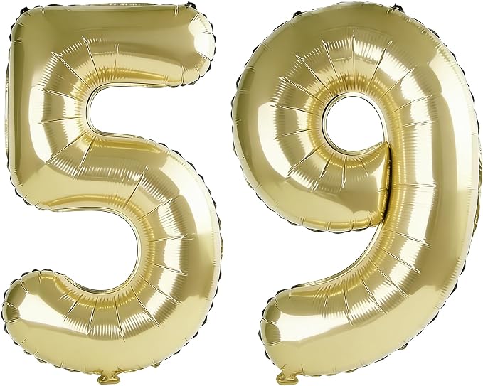 40 Inch Number 59 Balloons for 59th Birthday Party Decorations, 0-100 Champagne by FOBELEC