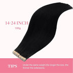 GOO GOO Tape in Hair Extensions Human Hair, 1 Jet black, 24inch 100g 40pcs, Skin Weft Seamless Invisible, Silky Straight with Thick Ends, Remy Human Hair