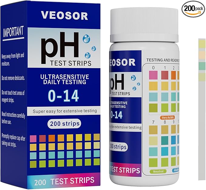 PH Test Strips 0-14, 200 Strips Universal Litmus Papers PH Test Strips for Urine & Saliva & Water & Food, Quickly Test Alkalinity and Acidity Levels, Get Highly Accurate Results in Seconds