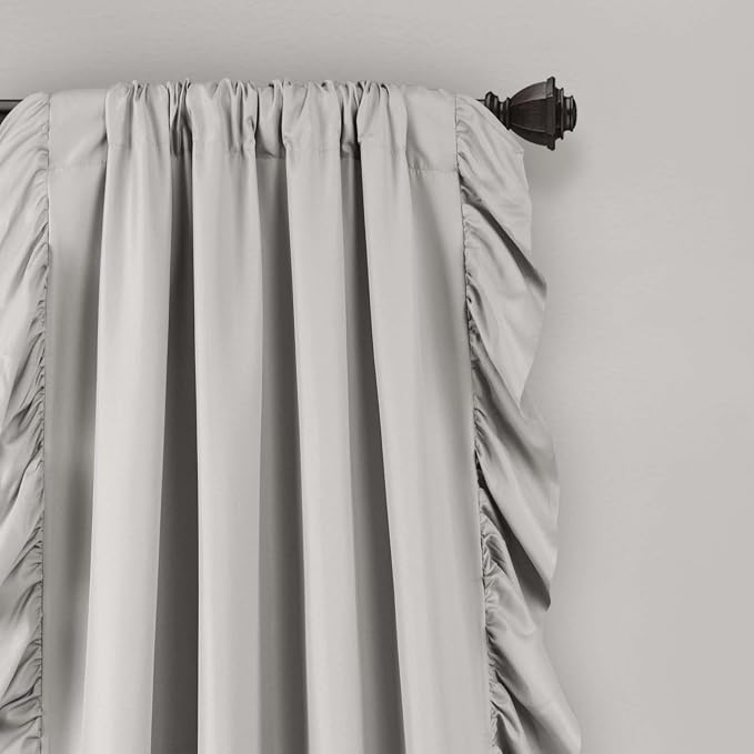 Lush Decor Reyna Ruffle Window Curtain Panel Set, Light Gray - Image 2
