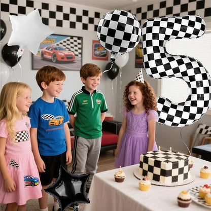 40 Inch Checkered Number Balloons 5 Black and White Foil Balloon - Image 6