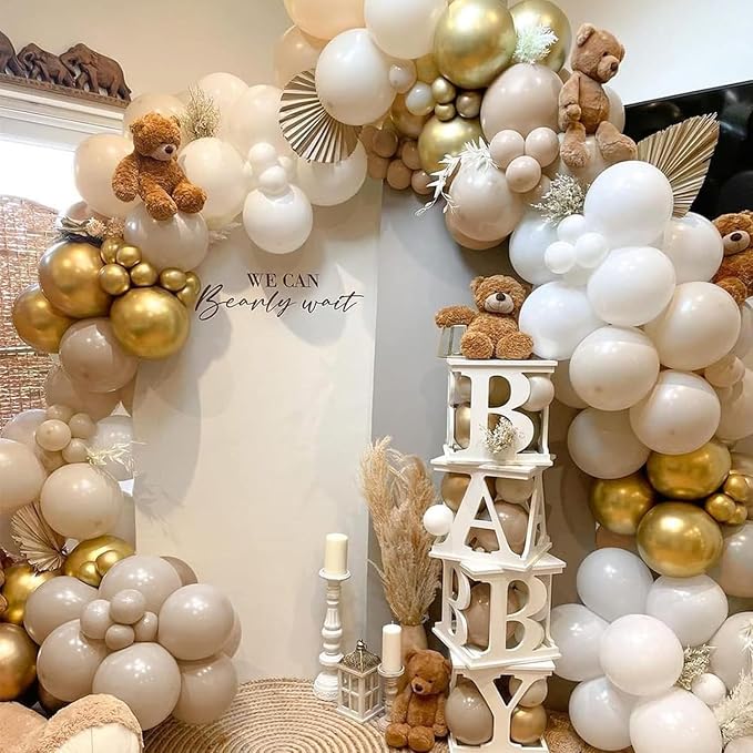 Sand White Gold Balloon Arch Kit, Party Decor. | White, chrome gold metallic - Image 4