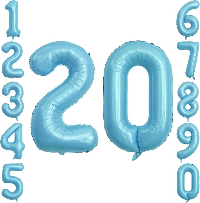 Pearlescent Blue Number 20 Balloon 40 Inch, Giant Light Blue Mylar Foil 20th by Unknown