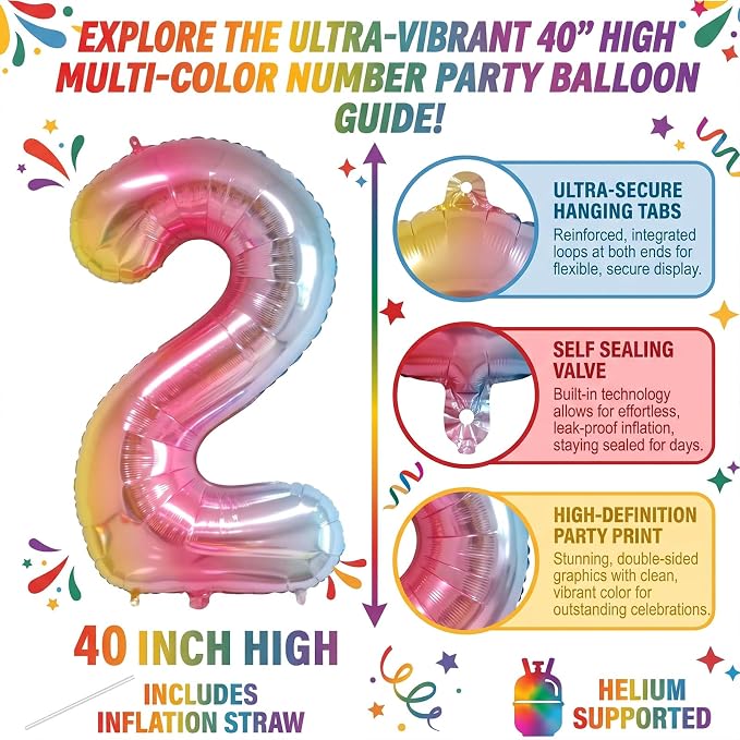 40" Rainbow Foil Number 2 Balloon - Image 2