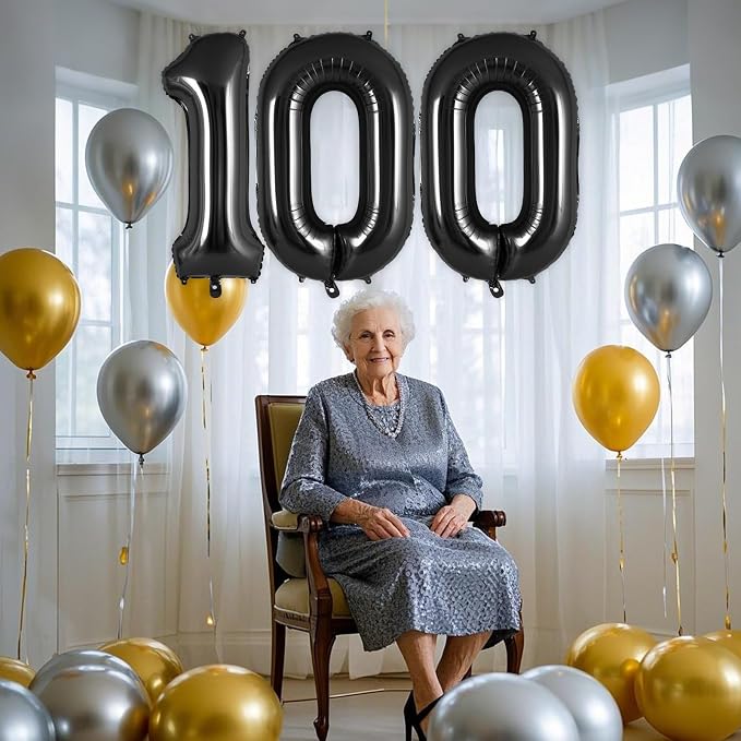 Black Number 100 Balloon, 40 Inch Foil Helium Number Balloons, 100th Birthday - Image 4