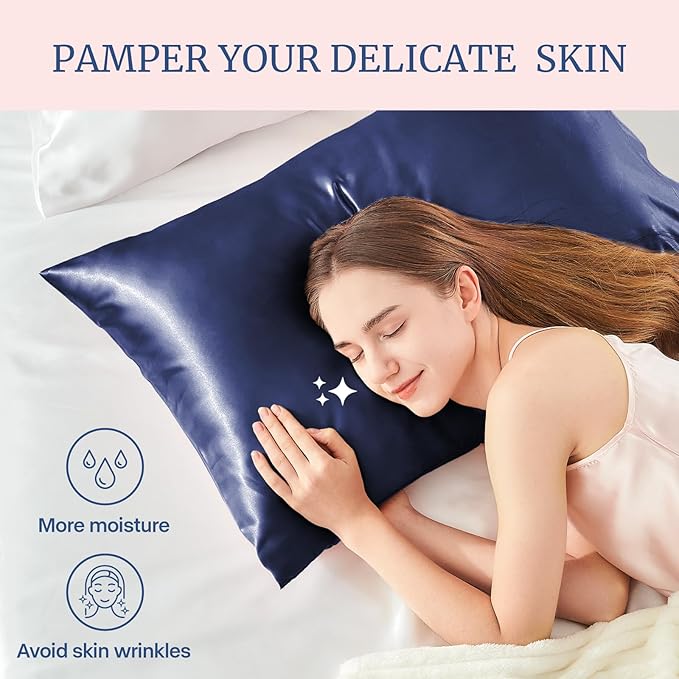 BEDELITE Satin Pillowcase for Hair and Skin, Super Soft Similar to Silk Pillow Cases 4 Pack with Envelope Closure, Cooling Pillowcases for Women Men (20"x30" Queen Size, Navy)