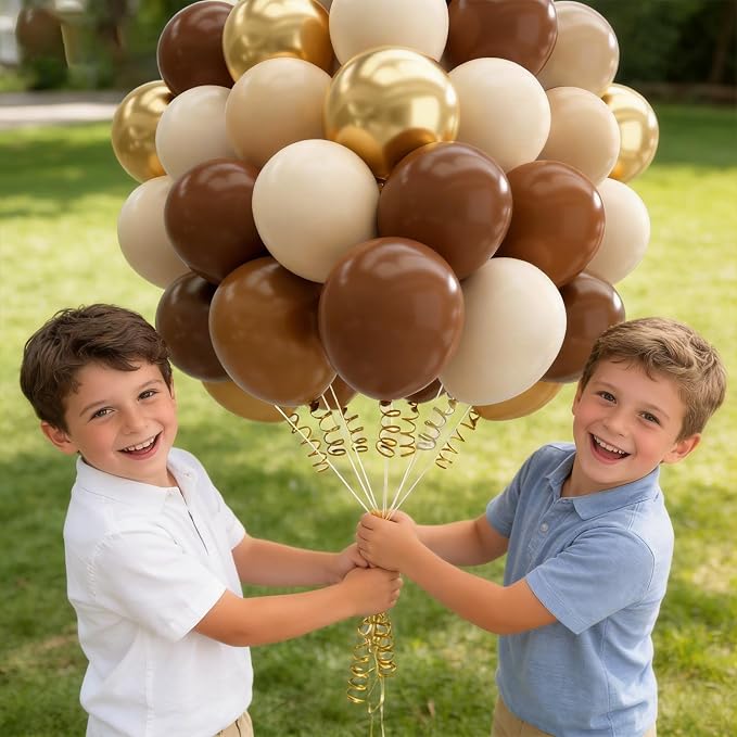 160Pcs 12 Inch Brown Light Brown Tan Sand White Metallic Gold Latex Balloons - Image 7