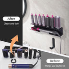 Dyson Airwrap Holder, Aluminum Dyson Airwrap Wall Mount Black with 7 Custom Slots & Cable Hook, Dyson Organizer Wall Mounted for Bathroom BANJEKT