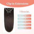 XDhair Clip in Hair Extensions Human Hair 7pcs 140g 16 Inch Dark Brown Real Hair Extensions Clip in Human Hair Straight #2/16 Inch