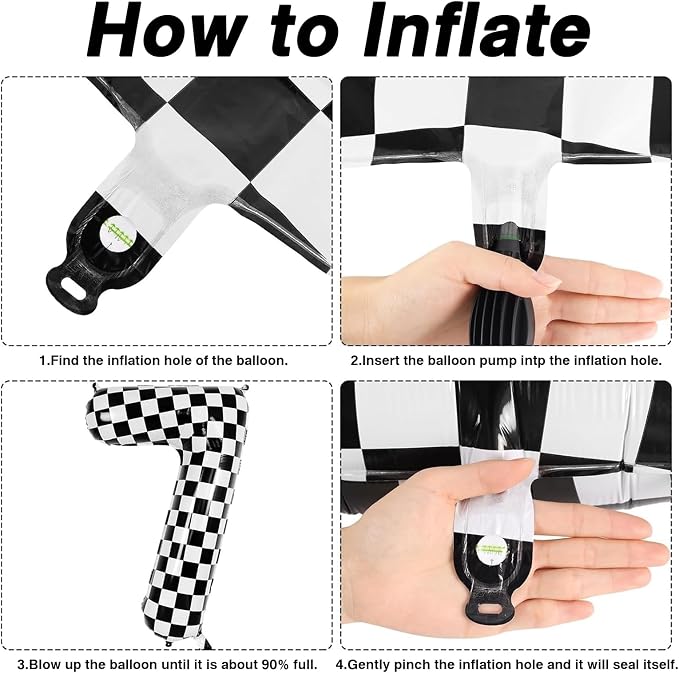 40 Inch Checkered Number 7 Balloon, Large Foil Black and White Number Balloons - Image 5