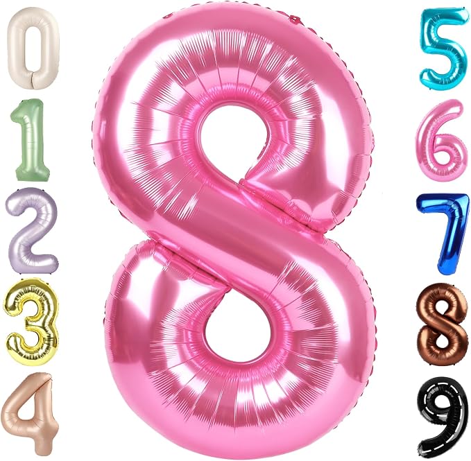8 Balloon Numbers Birthday Decorations, 40In Pink Balloons by Mluchee
